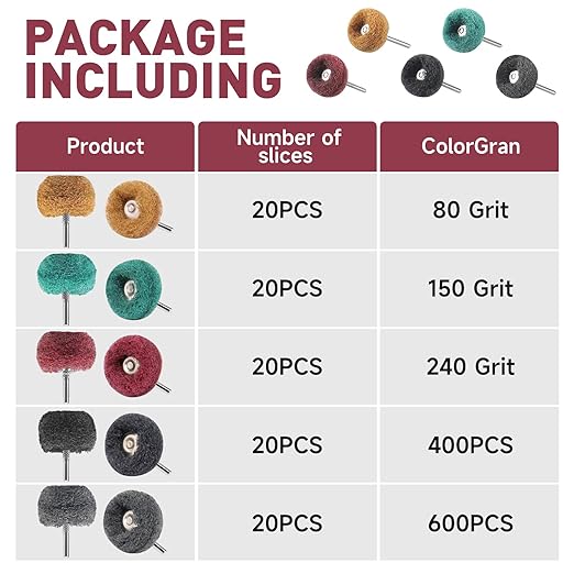 50 PCS Abrasive Buffing Wheels,1 Inch Buffing Polishing Wheel Set for Rotary Tool Accessorie 1/8'' (3mm) Shank, Red 240 Grits for Metal,Wood, Rust Removal