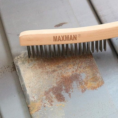 MAXMAN Wire Brush, Heavy Duty Stainless Steel Wire Brushes for Cleaning Rust, Grill Brush, Steel Brush for Paint Removal, Welding, Stiff Bristle Metal Brush with 14" Long Beech Handle, Large