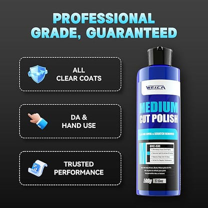 Medium Cut Polish - 17.6 Bottle for Swirl Marks & Light Scratch Removal - Safe Car Paint Polishing Compound - Use by Dual Action Polisher or Hand - All Clear Coats