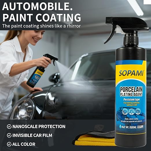 Car Coating Spray, SOPAMI 3-in-1 Quick Effect Coating Agent, Waterless Car Wax Spray for Shine Protection, Nano Hydrophobic Quick Detailer for Paint, Glass, Plastic Metal Surfaces
