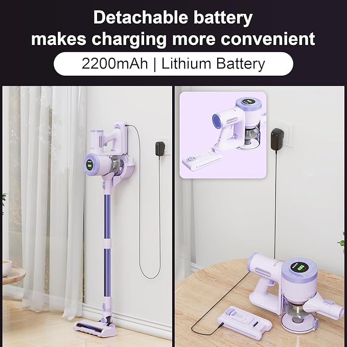 BUTY BULU Cordless Stick Vacuum Cleaner, 30KPa Handheld 2200mAh Rechargeable Battery Lightweight Small Vac Electirc Broom, 40Mins Runtime for Home Hard Floor Carpet Pet Hair Cleaning, Purple
