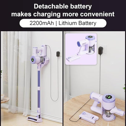BUTY BULU Cordless Stick Vacuum Cleaner, 30KPa Handheld 2200mAh Rechargeable Battery Lightweight Small Vac Electirc Broom, 40Mins Runtime for Home Hard Floor Carpet Pet Hair Cleaning, Purple