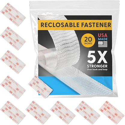 Industrial Strength - Clear Indoor/Outdoor Adhesive Mounting Tape - Self Mating Reclosable Fastener Compatible with 3M SJ3550 / SJ3560 Dual Lock