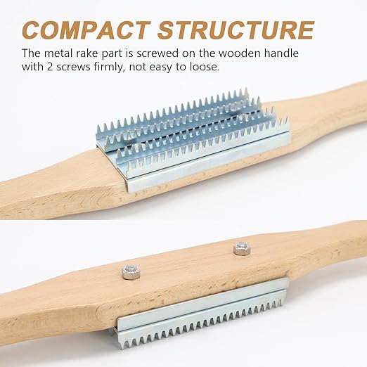 TIANMEIYI Buffing Wheel Rake - Polishing Compound Rake with Wooden Handle, Buffing Wheel Cleaner for Removing Compound, Silver 1 Pack