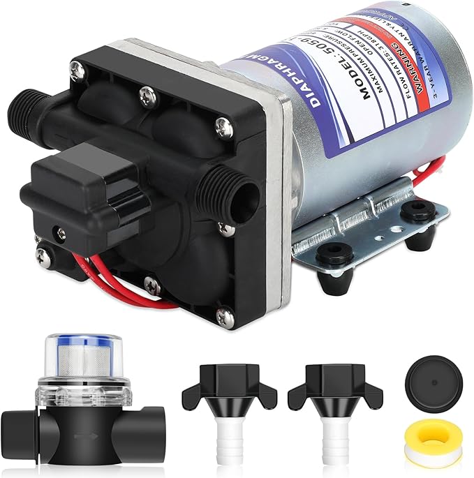 5059-1310-D011 5.3 GPM Automatic Demand 12VDC Diaphragm Pump with 60 PSI Built-In Pressure Switch, Viton valves, Self-Priming & 1/2" NPTF Port