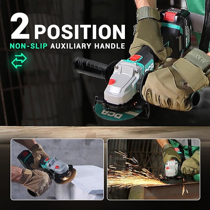 DCA Cordless Angle Grinder 4-1/2 inch, 20V Brushless Motor 8500RPM, Battery Grinder Tool-Free Guard, 4.0Ah Battery & Charger, Power Electric Cut Off Tool with 6 Discs for Cutting, Grinding, Polishing