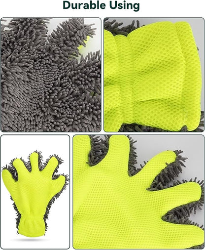 Car Wash Mitt, 2-Pack Microfiber Scratch Free Auto Detailing Supplies for Cleaning, Washing Dusting,Thickened 5-Finger Clean Gloves Design for Interior Exterior Cleaning Tight Spaces and Wheel