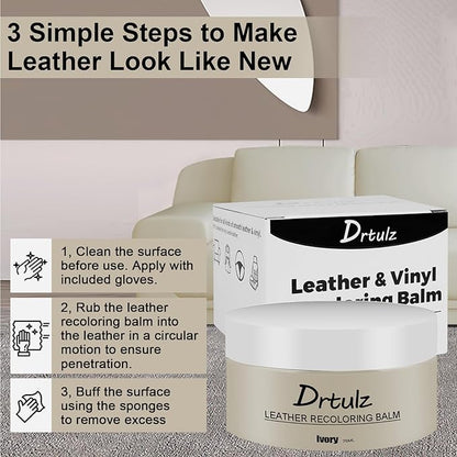 drtulz Leather Recoloring Balm, Leather Color Restorer Conditioner, Leather Restorer for Couches Paint, Leather Scratch Remover, Scratch Leather Faded Repair Kits for Vinyl Furniture (Ivory, 75ML)