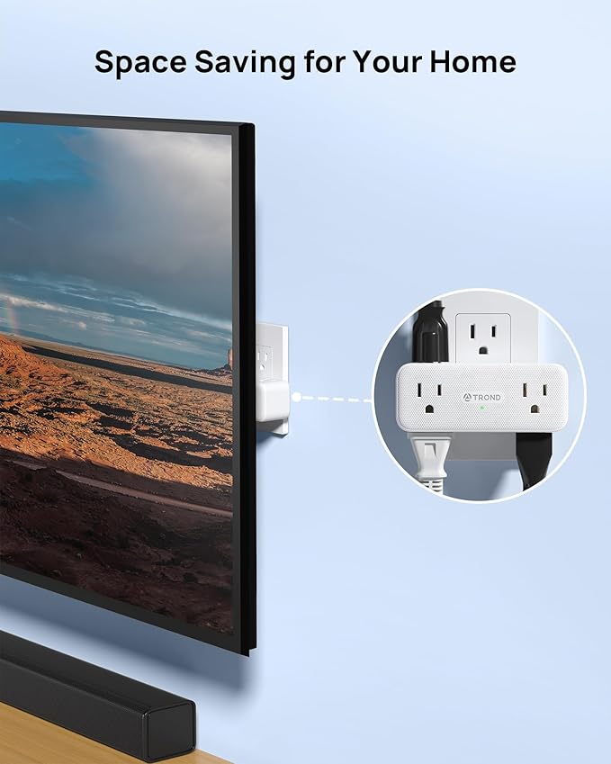 TROND Electrical Outlet Extender, 6 AC Outlet Splitter with 360° Rotating Plug, Multi Plug Adapter with PD 20W USB C, 2 USB-A & 2 USB-C, 3 Way Wall Extension Adapter for Home Office Travel Dorm