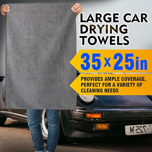 HOMEXCEL Car Drying Towels, 2 Pack Professional Microfiber Towels for Cars, Scratch-Free, Highly Absorbent Drying Towel for Cars, SUVs, RVs, Trucks, and Boats, 35 x 25 inch, Grey
