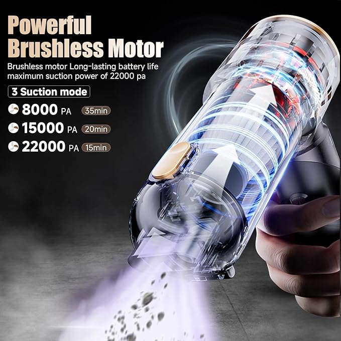 AQSFLA Car Vacuum Portable Cordless 22000PA High Power Handheld Mini Vacuum Cleaner Rechargeable Foldable with Brushless Motor Air Blower Duster Pump for Car Home Office Pet (Gray)
