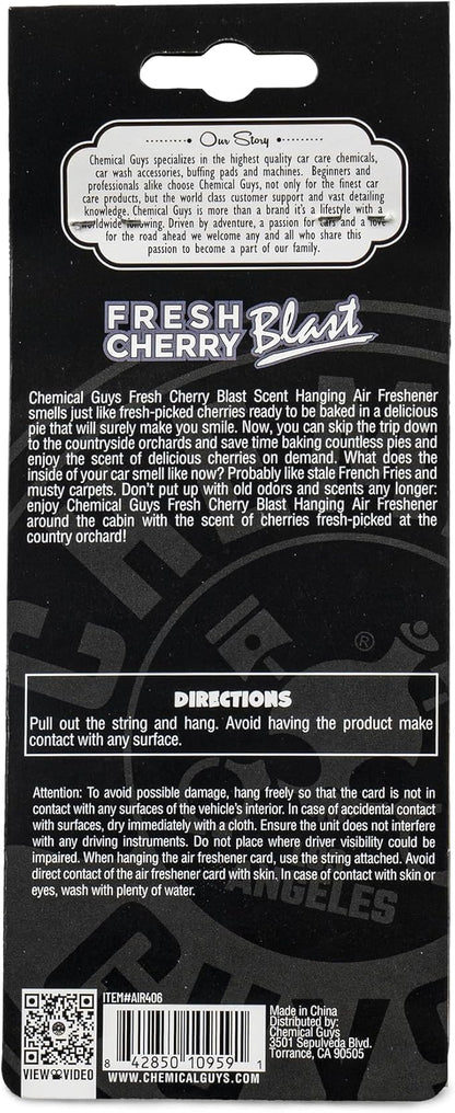 Chemical Guys Hanging Air Freshener, Fresh Cherry Scent 12 Pack, Great for Cars, Trucks, SUVs, RVs, Home, Garage, Workspace, Dorm Room & More (4 x 3 Packs) - AIR40604