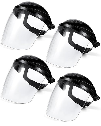 Tellegloww 4 Pcs Clear Safety Face Shield for Grinding & Cutting, Lightweight Full Impact Resistant with Adjustable Ratcheting Headgear Face Shield Mask for Work Chemical Woodworking Industrial, Black