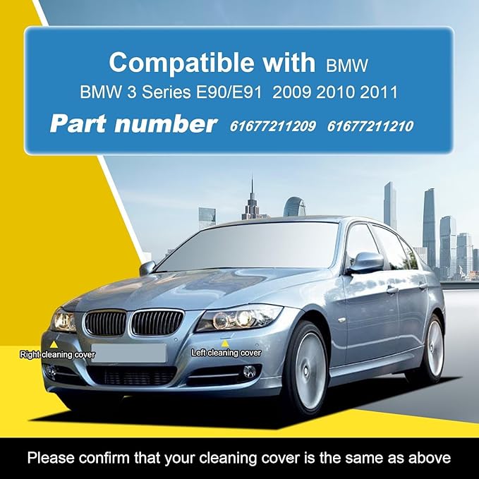 Car Front Bumper Headlight Washer Cover Compatible with BMW 3 Series E90 E91 2009 2010 2011Headlight Washer Nozzles Cover 61677211209 61677211210 Water Spray Cover White Right