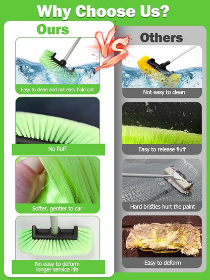 Five-Sided Car Wash Brush with Long Handle，Soft Bristle Scrub Cleaning Mop with Extendable Handle for Car, SUV, Truck, Caravan, Boat, House Siding, Sweep Snow 60”/151cm