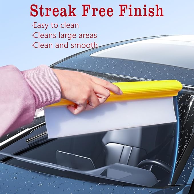 12 Inch Silicone Water Blade Car Squeegee - Pick One-Yellow or Blue Windshield Squeegee, Glass Squeegee, Streak-Free, T-Bar Flexible Fast Drying for Auto Wash, Bathroom, Glass Doors