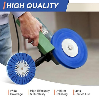 QZATTCAEN Airway Buffing Wheel Kit 7 PCs (2 White, 2 Orange, 2 Blue, 1 Rake) 8" Diameter 5/8" Arbor Hole 16 Ply for Angle Grinder