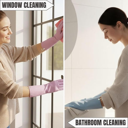 IMARU 3 Pairs Dishwashing Gloves with Hanging Hooks - NonSlip & Reusable Cleaning Gloves for Household, Kitchen, Gardening