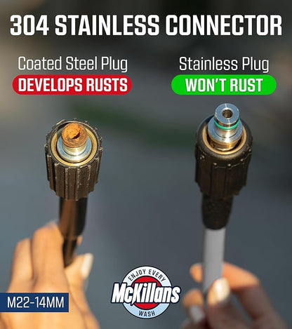McKillans® Pressure Washer Hose 50 ft - Flexible & Kink-resistant - Steel-Braided & Durable- M22-14mm Stainless Steel Plug - Power Washer Hose - High Pressure 1/4" Inner Diameter - Long 50 ft Reach