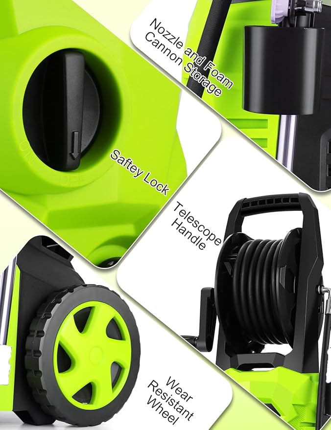 Power Cleaner 5000 PSI with 33FT Hose, 4 Nozzles for Car/Patio Cleaning(Green)