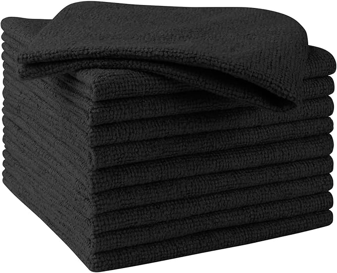 HOMEXCEL Microfiber Cleaning Cloths 10 Pack, Highly Absorbent Black Microfiber Towels, Lint & Scratch-Free Multi-Color Cleaning Rags for House, Kitchen and Car 11.5 x 11.5 inch