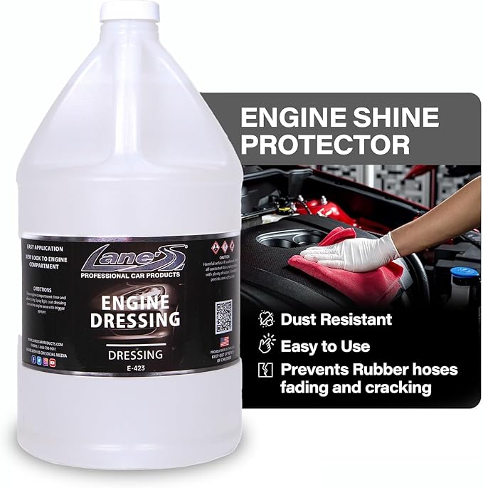 LANE'S Engine Dressing | Professional Engine Bay Cleaner and Protector Shine | Prevents Rubber Hoses Fading and Cracking | Easy to Use, Dust Resistant Degreaser & Detail Spray | 1 Gallon, 2 Pk