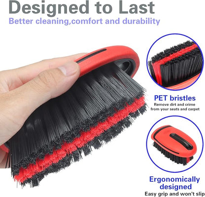 Carpet and Interior Cleaning Brushes, car wash Brush, Carpet Washing Brushes, Hard Bristle Detail Brushes, car and Home Interior Leather Brushes (Red)