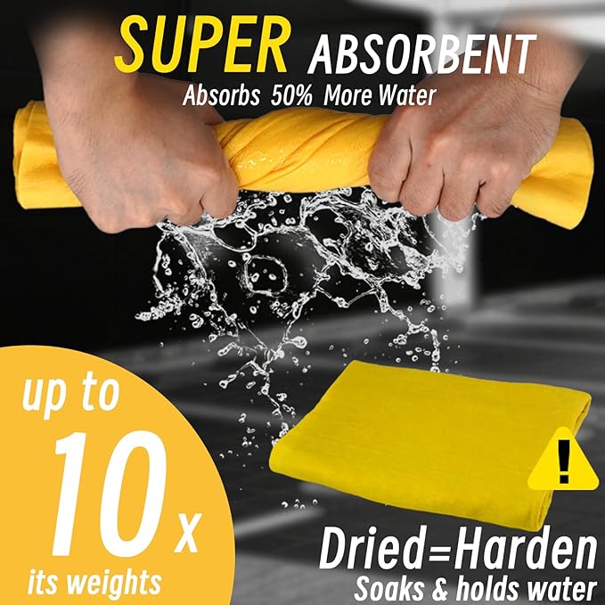 Premium Shammy Cloth for Car Drying - 2 Pack (26”x17”) - Super Absorbent Synthetic Chamois Bathroom,Pets, Dust Remove,- Reusable Non-Scratch Vehicle Dry Towel (Yellow & Blue)