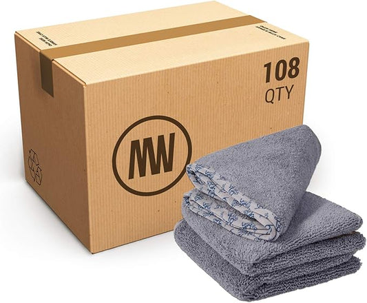 Detail Microfiber Car Towels Bulk (16"x 24") | 400 GSM | 80/20 Blend | Tagless | Soft Satin Piped Edges | All-Purpose Auto Detailing - Wax, Buff, Polish, Wash, Dry | Case of 108 (Gray)