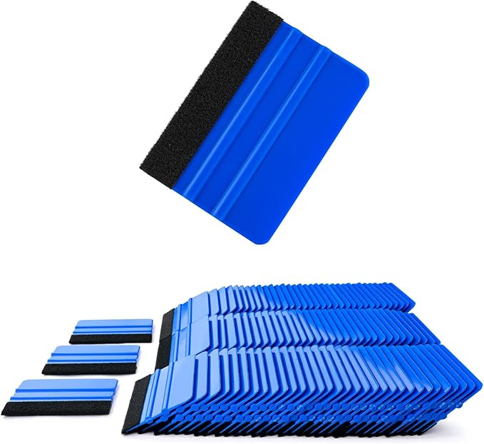 NEWISHTOOL 100 PCS Felt Squeegee for Vinyl - Flexible Plastic Squeegee with Fabric Felt for Vinyl Wrap Application, Bubble Removal, Sign Making, Graphic Decal Installing & Car Wrapping Scraper Tool