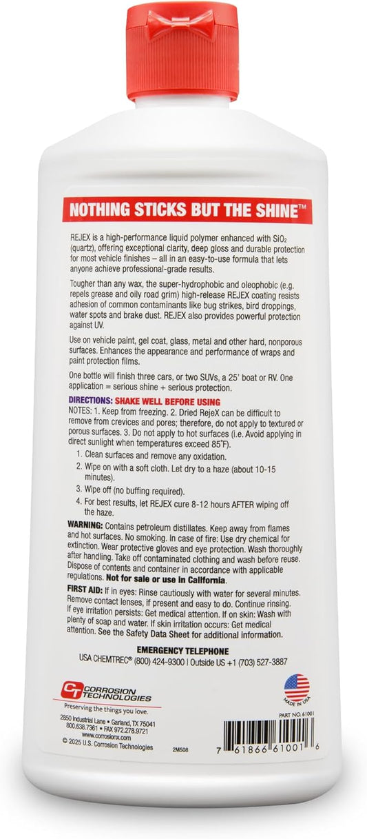 Corrosion Technologies RejeX 61001 (12 fl oz) – High Gloss Finish That Protects | For All Vehicles | Synthetic Paint and Surface Sealant | Lasts 3X Longer Than Any Wax | Nothing Sticks But The Shine!