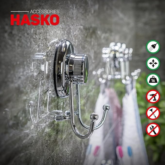 Powerful Vacuum Suction Cup Hooks - Organizer for Towel, Bathrobe and Loofah - Strong Stainless Steel Towel Hooks for Bathroom & Kitchen, Towel Hanger Storage (2 Pack)