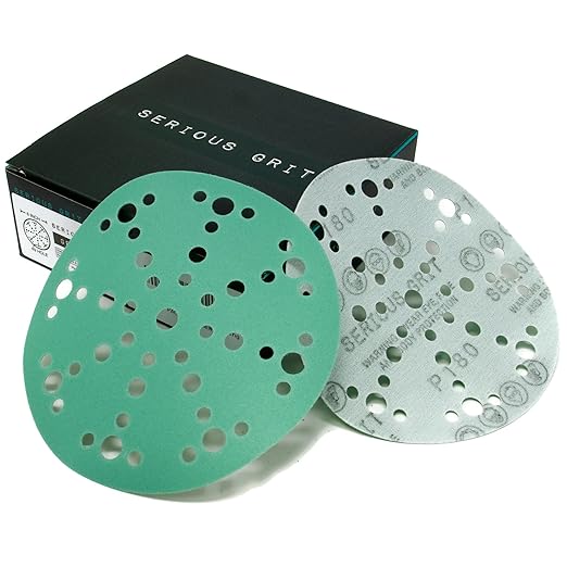 Serious Grit - 6-Inch 49-Hole 180 Grit Sanding Discs - Heavy-Duty Hook & Loop Film Discs - Sandpaper for Random Orbital Sanders - 50 Pack Box