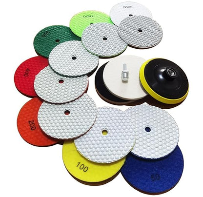 7 Inch Dry Diamond Polishing Pads, 11PCS Wet/Dry Granite Stone Buffing Pad Kit for Marble Concrete Quartz Tiles - High Temperature Resistance Sand Disc for Drill Grinder Polisher