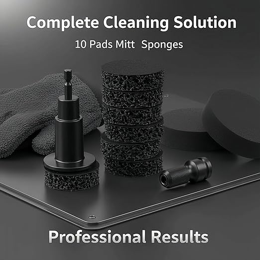 Wheel Hub Resurfacing Kit with 10 Grinding Pads, 1 Car Wash Mitt & 2 Polishing Sponges for Automotive Maintenance, Quick Rust Removal for Lug Studs and Rotors, Fits 1/2” Wrenches or Electric Drill