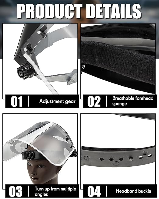 Copkim 12 Pack Safety Face Mask Shield for Grinding Clear Full Face Impact Resistant Safety PET Full Impact Resistant Mask Shield for Work Construction Cutting (Clear PET,Black)