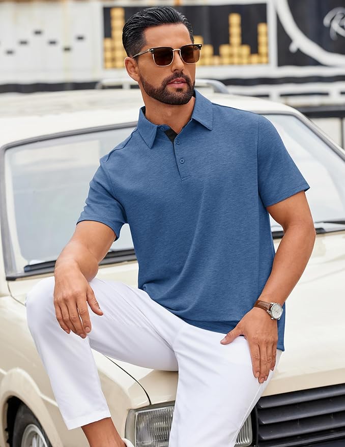 COOFANDY Mens Polo Shirts Short Sleeve Casual Summer Polo Tee Classic Collared Golf Stylish Tops