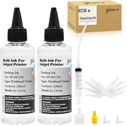 EXCERCUS Printhead Cleaning Kit Compatible for Brother Epson HP Canon Nozzle Inkjet EcoTank Officejet Deskjet Pixma Printers-Liquid Printers Head Cleaning Suit Solution 100ml, 10ml Premium Syringe