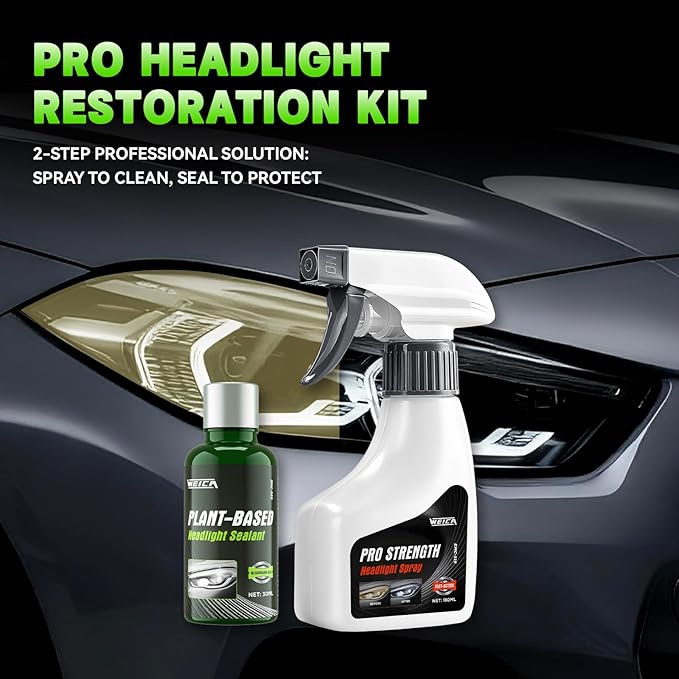 WEICA Headlight Cleaner Spray Kit - 2 Step Pro Strength Formula with Plant Based Sealant to Restore Clarity for Light Hazing Regular Upkeep