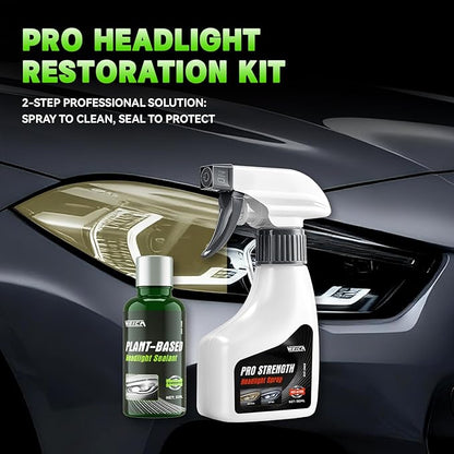WEICA Headlight Cleaner Spray Kit - 2 Step Pro Strength Formula with Plant Based Sealant to Restore Clarity for Light Hazing Regular Upkeep