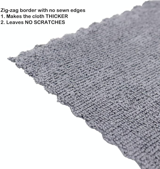Arkwright SmartEdge Microfiber Cleaning Cloths - (Pack of 12) Thick Edge Less Dish Drying Towel for Car, Polishing, Washing, and Auto Detailing, 16 x 16 in, Grey