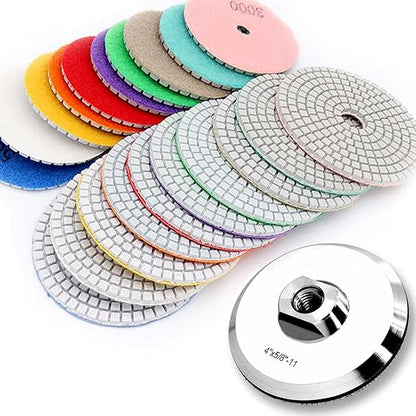 KEEYWOLT 10Pcs 4 Inch Diamond Polishing Pads Including Aluminum Backing Pad Set for Angle Grinder Buffer Wet/Dry Polishing Stone Granite Marble Concrete Tile…