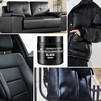 WEYSTOM Leather Recoloring Balm - Black Leather Repair Kit for Furniture, Dye, Recolor, Renew, Repair & Restore Aged, Faded, Cracked, Peeling and Scuffed