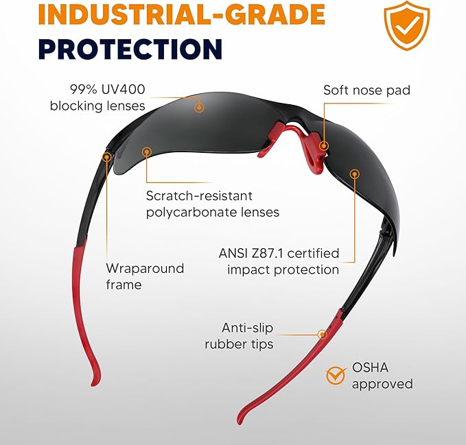 Safety Glasses Tinted 12 Pack, Protective Eyewear for Men Women UV Protection ANSI Z87.1, Safety Sunglasses Bulk Scratch Impact Resistant Eye Protection with Nose Pads for Construction Work Smoke