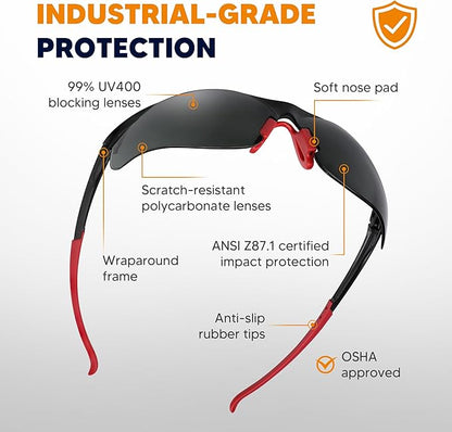 Safety Glasses Tinted 24 Pack, Protective Eyewear for Men Women UV Protection ANSI Z87.1, Safety Sunglasses Bulk Scratch Impact Resistant Eye Protection with Nose Pads for Construction Work Smoke