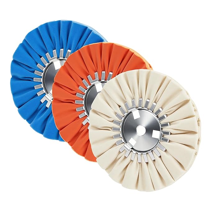 QZATTCAEN Airway Buffing Wheel Kit 8in Extra Thick 16Ply, 5/8in Arbor Hole Aluminum Wheel Polishing kit 3pcs (1* Coarse & 1*Medium & 1*Fine) for Angle Grinder Metal Automotive Body Rim Polishing