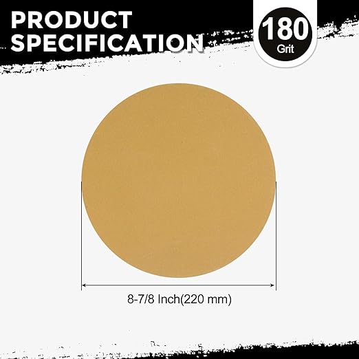 Kozelo 50 Pcs Sanding Discs 8-7/8 Inch 180 Grit Hook and Loop Random Orbital Sandpapers Suitable for Drywall Sander Wood Metal Furniture, Yellow