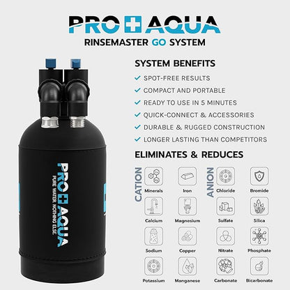 PRO+AQUA RinseMaster Go | Portable Spotless 1,100 Gallon Deionizer Spot-Free System for Car & RV Wash, Auto Detailing, High Capacity Spotless Rinse for All Vehicles, Trailers, Motorcycles, Boats