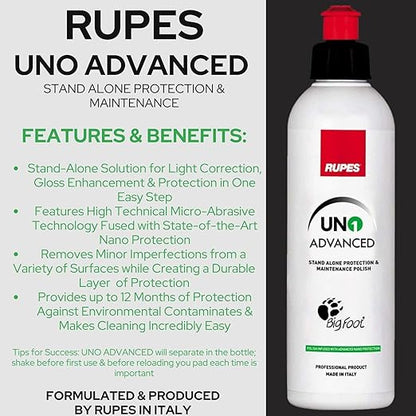 RUPES 5 Pack of High Performance Orbital Polishing Compounds - Includes 250 Milliliter Bottles of D-A Coarse, D-A Fine, UNO Protect, UNO Pure and Uno Advanced