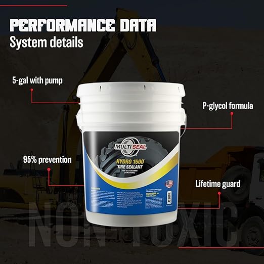 MULTI SEAL HYDRO 1500 Propylene Glycol Based Formula - Liquid Ballast-Filled Tire Sealant for Flat and Puncture Prevention, 5-Gallon Pail with Pump